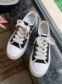 Lace-up Front Canvas Shoes - Black - View 1