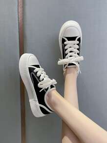 Lace-up Front Canvas Shoes - Black - View 2