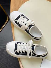 Lace-up Front Canvas Shoes - Black - View 5