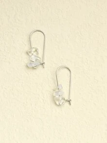 Random Bead Decor Hoop Earrings - White - View 2