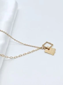 Slogan Detail Geometric Charm Necklace - Yellow Gold - View 2