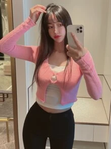 DAZY Solid Button Front Crop Cardigan - Pink - View 4