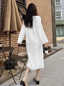 DAZY Fluffy Knit Jumper Dress - White - View 2