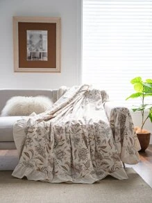 1pc Floral Print Ruffle Trim Decor Sofa Towel - Multicolor - View 6