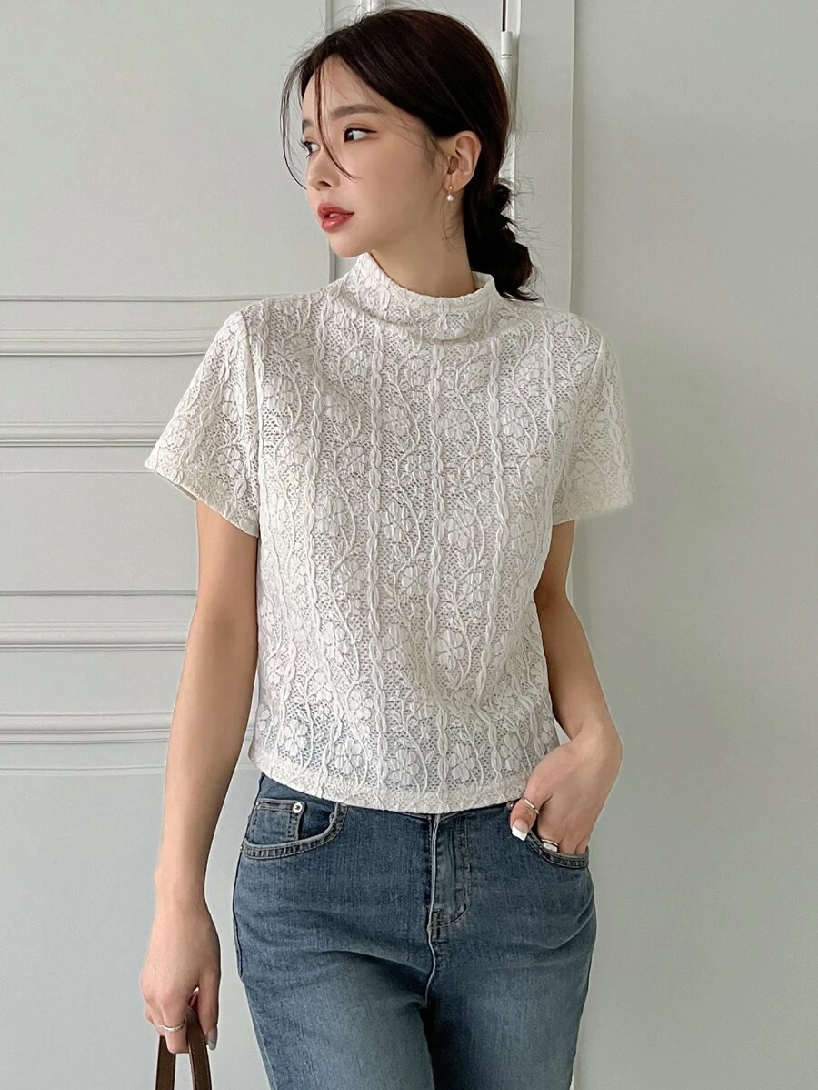 DAZY Blusa de cuello alto sólido Carnaval - Blanco - Ver 1