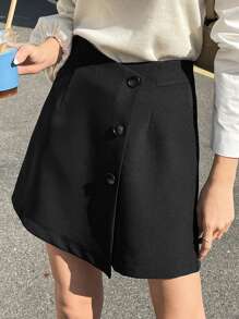 DAZY Váy ống rộng cài nút phía trước thời trang thu đông - màu đen - Xem 7