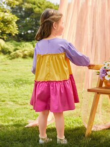 SHEIN Toddler Girls Colourblock Frill Trim Ruffle Hem Smock Dress - Multicolor - View 2