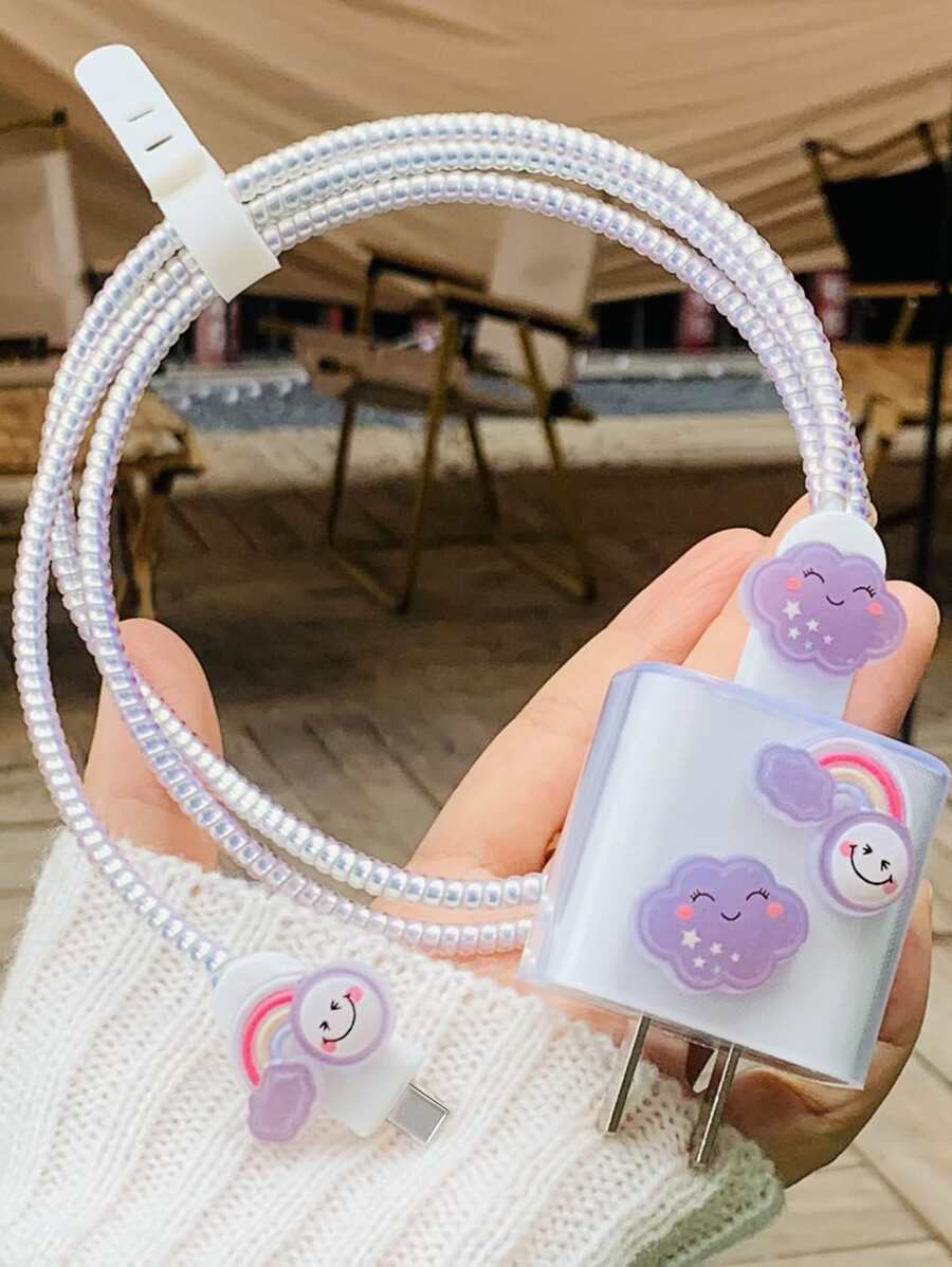 5入組1.4米卡通雲朵設計數據線圍裹保護裝置