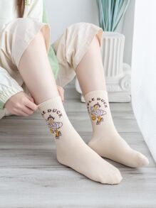 4 pares Calcetines de tripulación con dibujos animados con estampado de conejo y letra - Multicolor - Ver 2