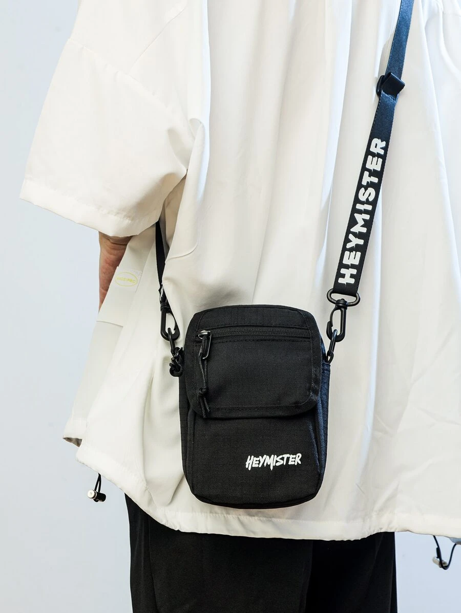 Mini Men Letter Graphic Square Bag - Black - View 1