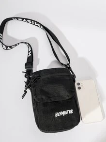 Mini Men Letter Graphic Square Bag - Black - View 2