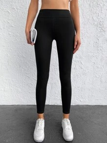 Cloudara Pantalon skinny avec taille élastique unicolore et poches appliquées - Noir - Voir 2