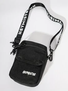 Mini Men Letter Graphic Square Bag - Black - View 8
