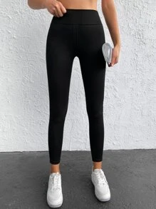 Cloudara Pantalon skinny avec taille élastique unicolore et poches appliquées - Noir - Voir 3