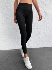 Cloudara Pantalon skinny avec taille élastique unicolore et poches appliquées - Noir - Voir 5