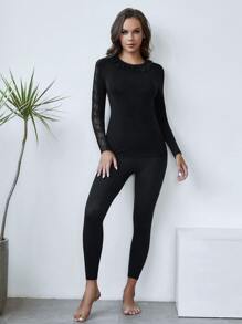 Ropa interior térmica con encaje de espalda con abertura de ojo - Negro - Ver 5