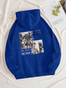 SHEIN EZwear Quần áo thể thao nữ Túi Dây kéo Lá thư Giải trí - Xanh đậm - Xem 1