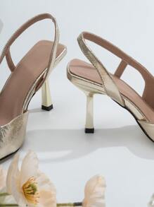 SVRM Fall/Winter 2025 Fashion Women's Black High Heel Pointed Toe Bowknot Rhinestone Decor Sandals, Elegant, Women Pumps, Elegant, Party Outfits - Gold - View 5