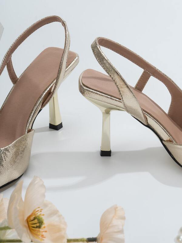 Women's Gold Party Shoes With Diamond Decoration, Metal Crystal Detail