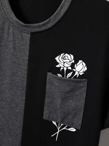 Manfinity Homme Áo thun nam tay ngắn họa tiết hoa hai tông màu, túi vá nhiều màu, thường ngày, đi chơi, cho bạn bè - Nhiều màu - Xem 4