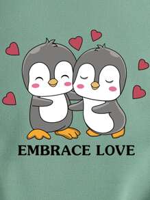 SHEIN LUNE Letter & Cartoon Graphic Thermal Lined Sweatshirt - Mint Green - View 5