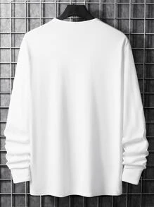 Manfinity 男士花和標語圖案半排扣T恤 - 白色 - 查看 2