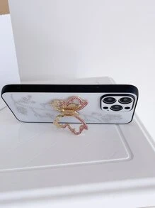 Rhinestone Decor Phone Case With Ring Holder - White - View 3