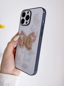 Rhinestone Decor Phone Case With Ring Holder - White - View 4