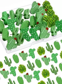 20pcs Cactus & Leaf Design Pushpin - Green - View 1