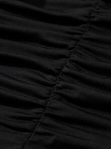 Vestido Ajustado Sólido De Cuello Cuadrado Acanalado Para Niñas En Edad Preadolescente - Negro - Ver 4