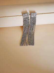 Rhinestone Tassel Drop Earrings - Gun Black - View 1