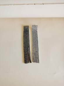 Rhinestone Tassel Drop Earrings - Gun Black - View 2