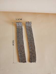 Rhinestone Tassel Drop Earrings - Gun Black - View 3