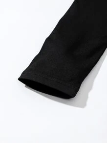 Vestido Ajustado Sólido De Cuello Cuadrado Acanalado Para Niñas En Edad Preadolescente - Negro - Ver 5