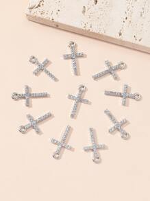 10pcs Rhinestone Cross DIY Pendant - Silver - View 7