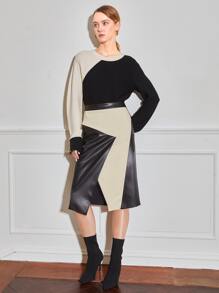 MOTF PREMIUM PU皮革雙色半身裙 - 黑色 - 查看 5