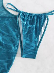 Swim Vcay 夏季海灘圖形印花頸帶三角比基尼套裝，附帶遮陽罩衣 - 彩色 - 查看 7