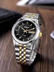 男士圓形指針日曆機械手表 - 黑色 - 查看 1