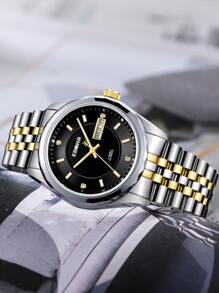 男士圓形指針日曆機械手表 - 黑色 - 查看 2