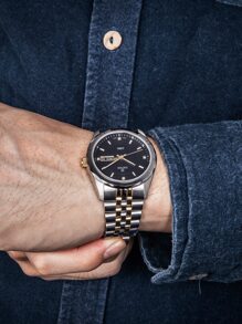 男士圓形指針日曆機械手表 - 黑色 - 查看 3