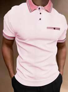 Manfinity Men Striped Trim Polo Shirt - Pink - View 1