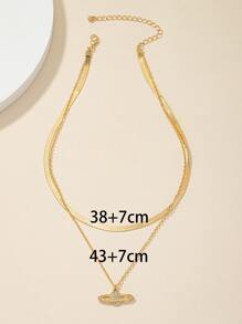 Rhinestone Planet Charm Layered Necklace - Yellow Gold - View 3