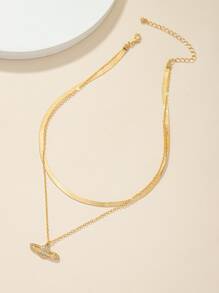Rhinestone Planet Charm Layered Necklace - Yellow Gold - View 4