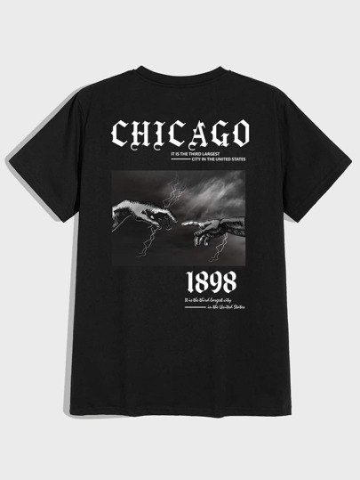 T-shirts Pour Hommes, Col Rond, Manches Courtes, Graphique, Chicago Street, Été, Polyester