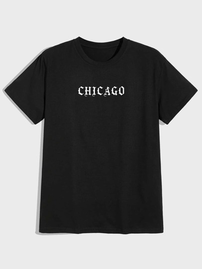 T-shirts Pour Hommes, Col Rond, Manches Courtes, Graphique, Chicago Street, Été, Polyester