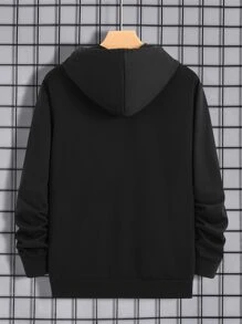 Manfinity Men Letter Graphic Drawstring Hooded Sweatshirt - Black - View 2