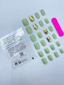 24pcs Short Square Fake Nail & 1pc Nail File & 1sheet Tape - Multicolor - View 2