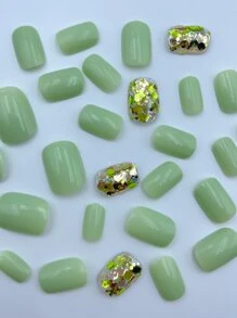 24pcs Short Square Fake Nail & 1pc Nail File & 1sheet Tape - Multicolor - View 4