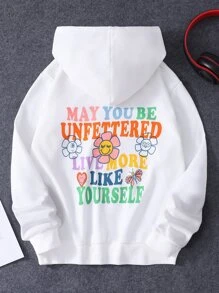 Girls Floral & Slogan Graphic Hoodie - White - View 1