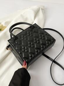 Argyle Quilted Double Handle Square Bag - Black - View 5
